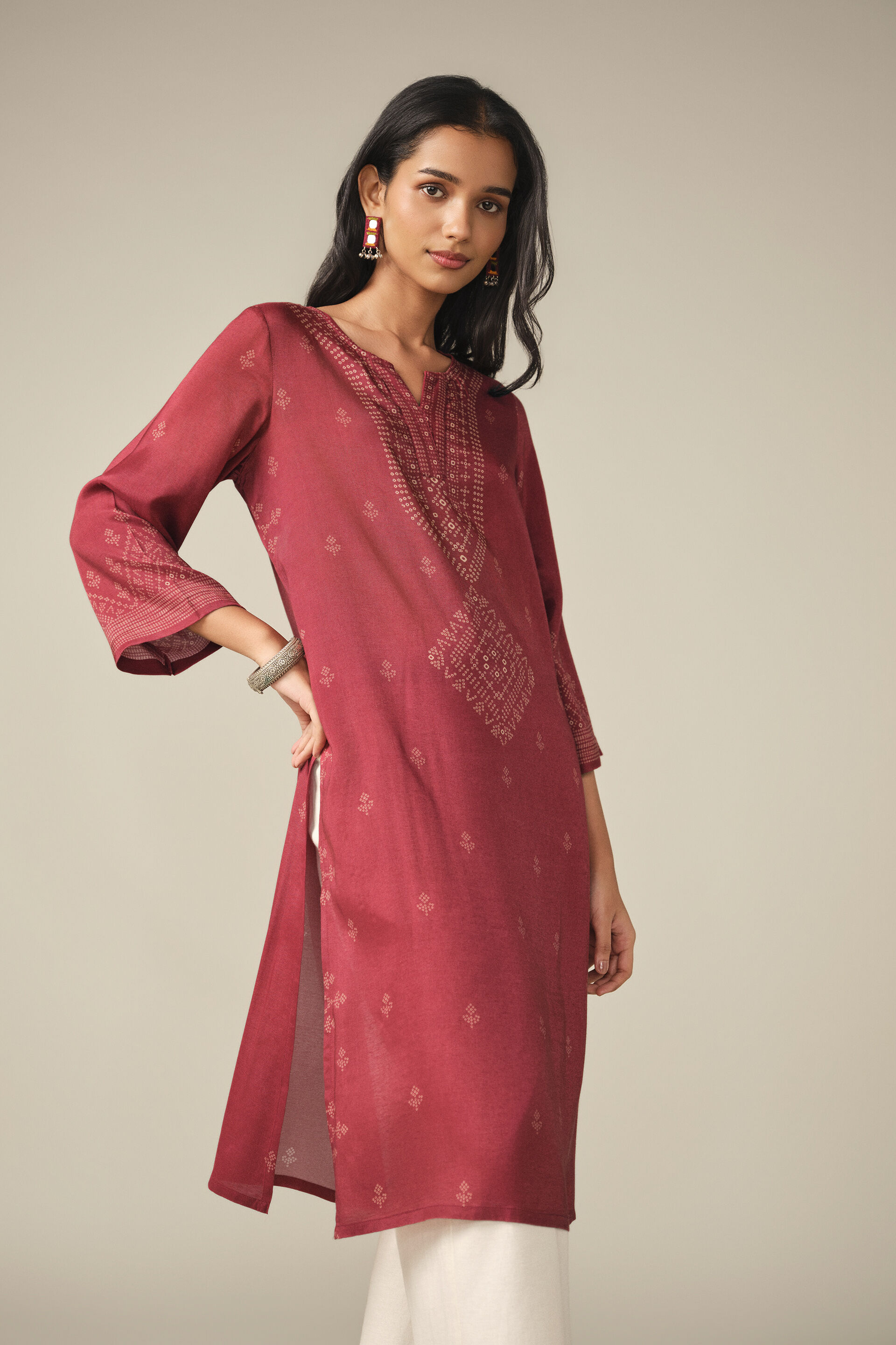 Printed Kurta in Red, Red, image 4